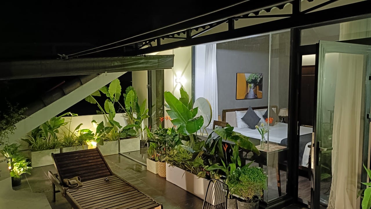 Modern studio interior with kitchenette in Hoi An